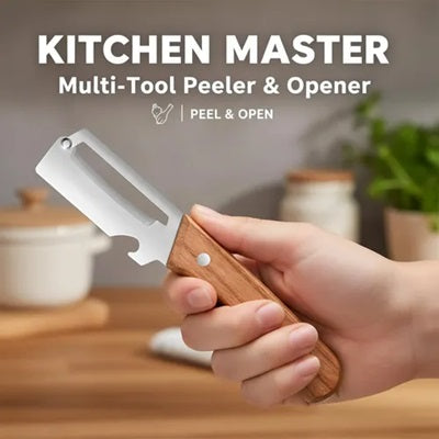3-in-1 Multi-Functional Vegetable Peeler | Wooden Handle Kitchen Peeler & Bottle Opener