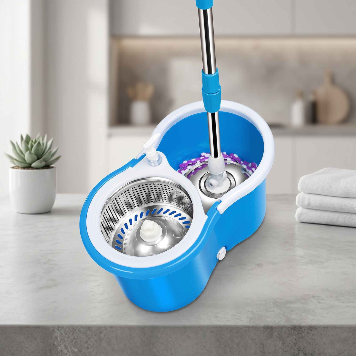360° Rotating Spin Mop with Stainless Steel Wringer Bucket