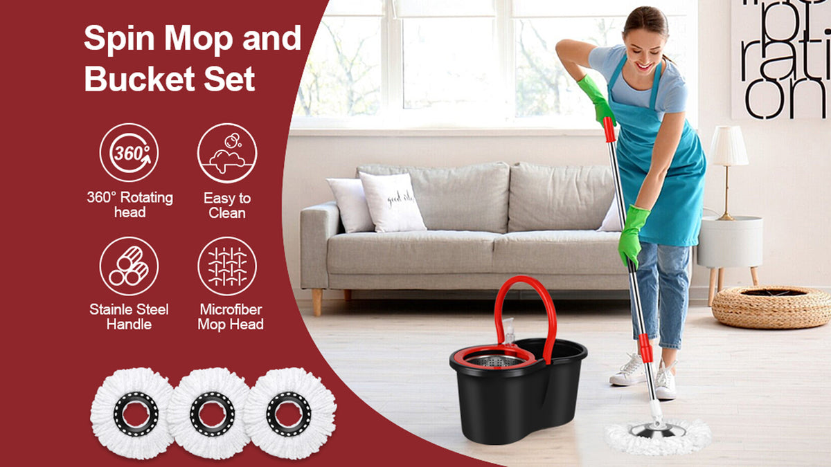 360° Rotating Spin Mop with Stainless Steel Wringer Bucket