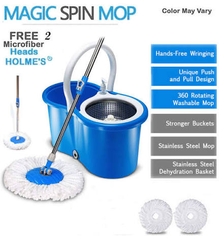 360° Rotating Spin Mop with Stainless Steel Wringer Bucket