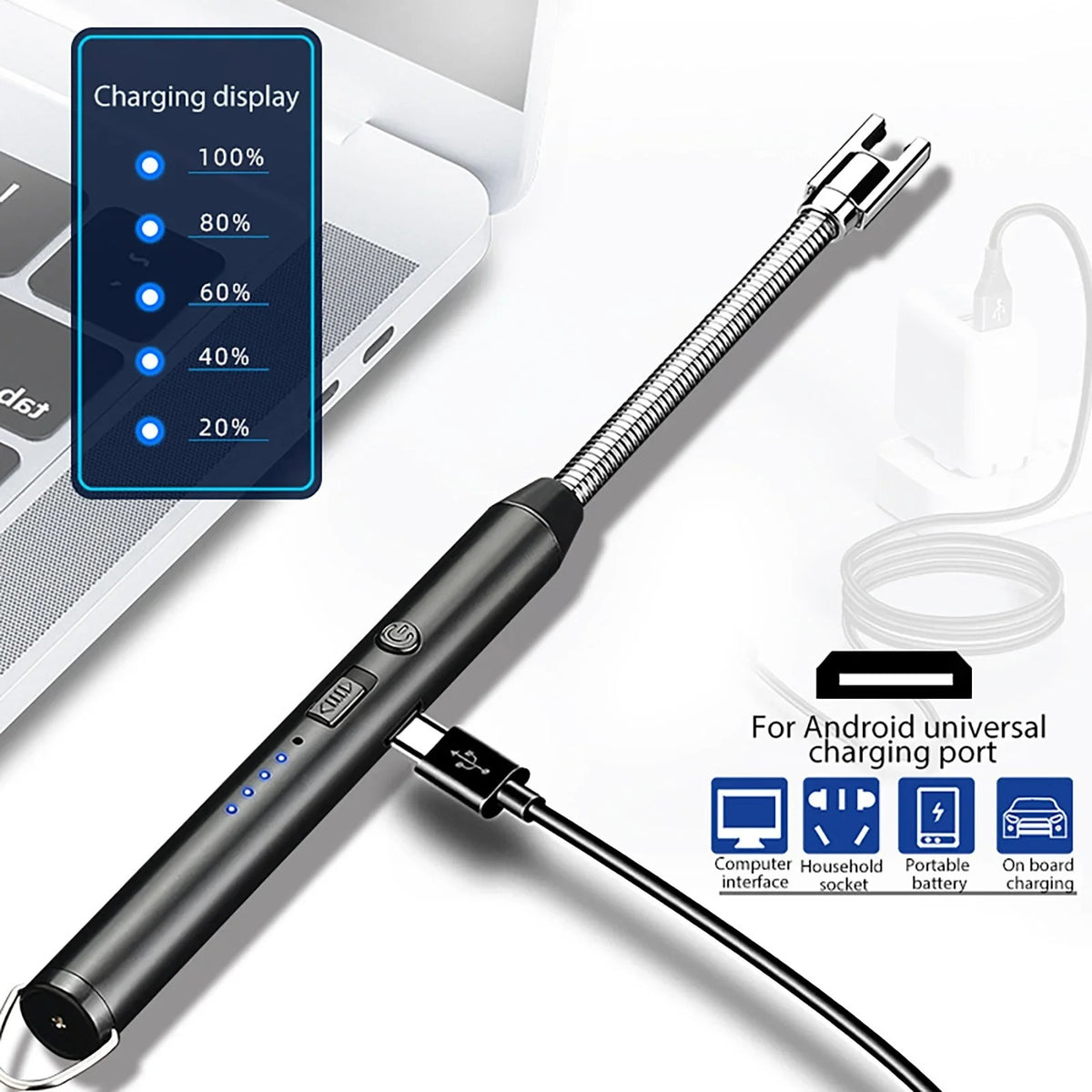 360° USB Rechargeable Arc Lighter | Flexible Neck Windproof Kitchen & Outdoor Lighter