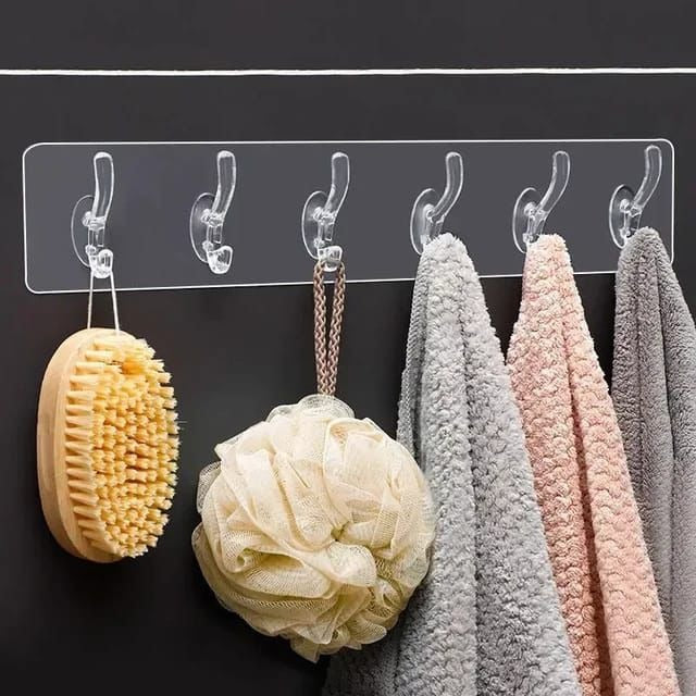 Heavy Duty Transparent Sticky Hooks Strip | Waterproof Self-Adhesive Wall Hooks
