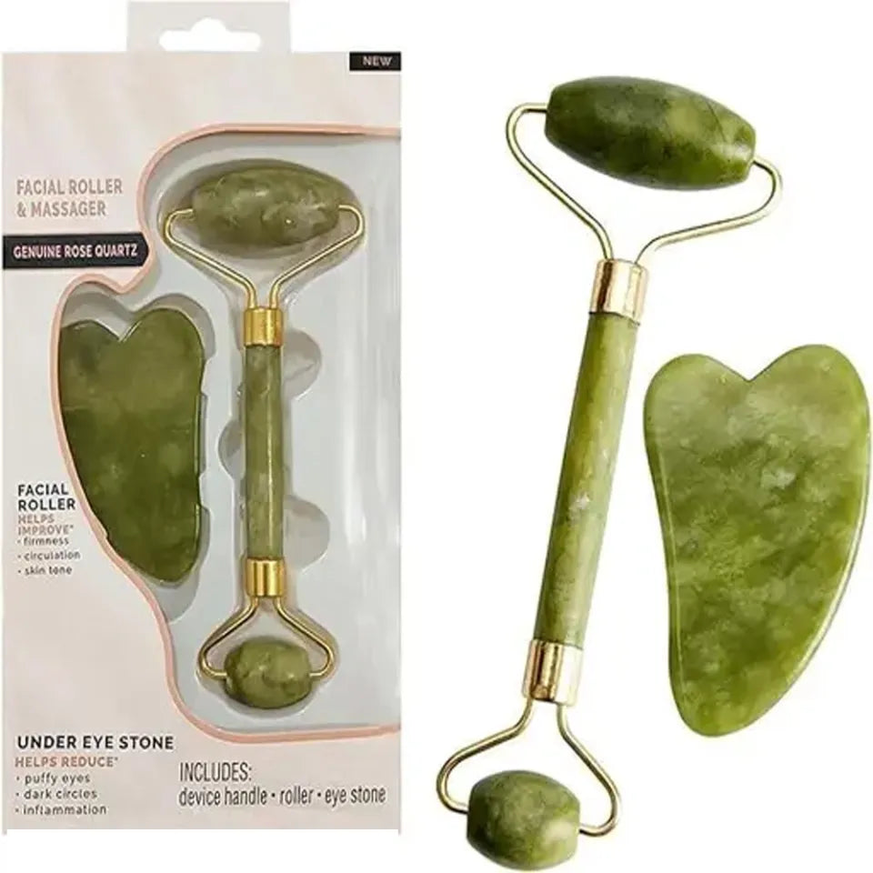 Flawless Jade Roller & Gua Sha Stone Set | Facial Massage & Skincare Tool