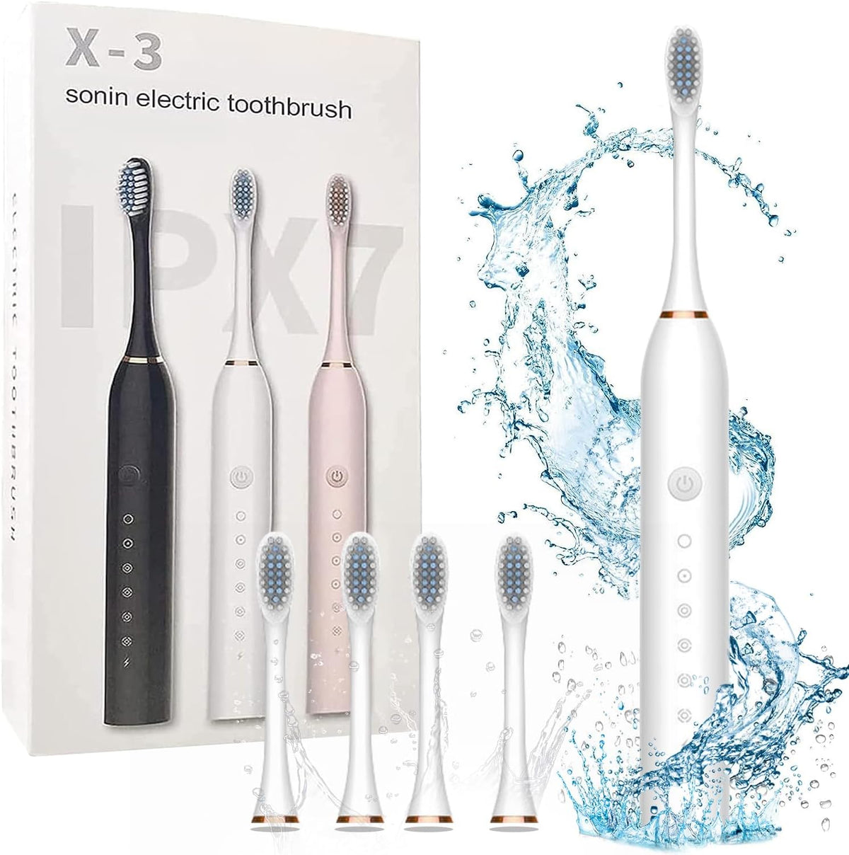 Rechargeable Electric Toothbrush | USB Washable Teeth Whitening Brush with 2 Extra Heads