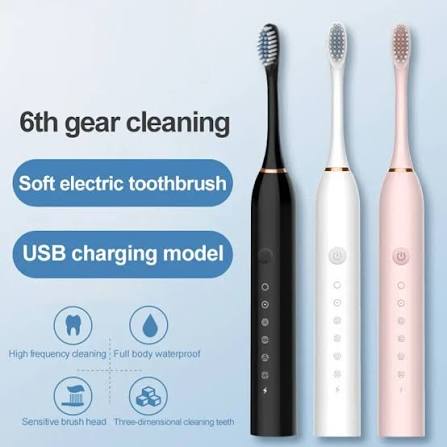 Rechargeable Electric Toothbrush | USB Washable Teeth Whitening Brush with 2 Extra Heads