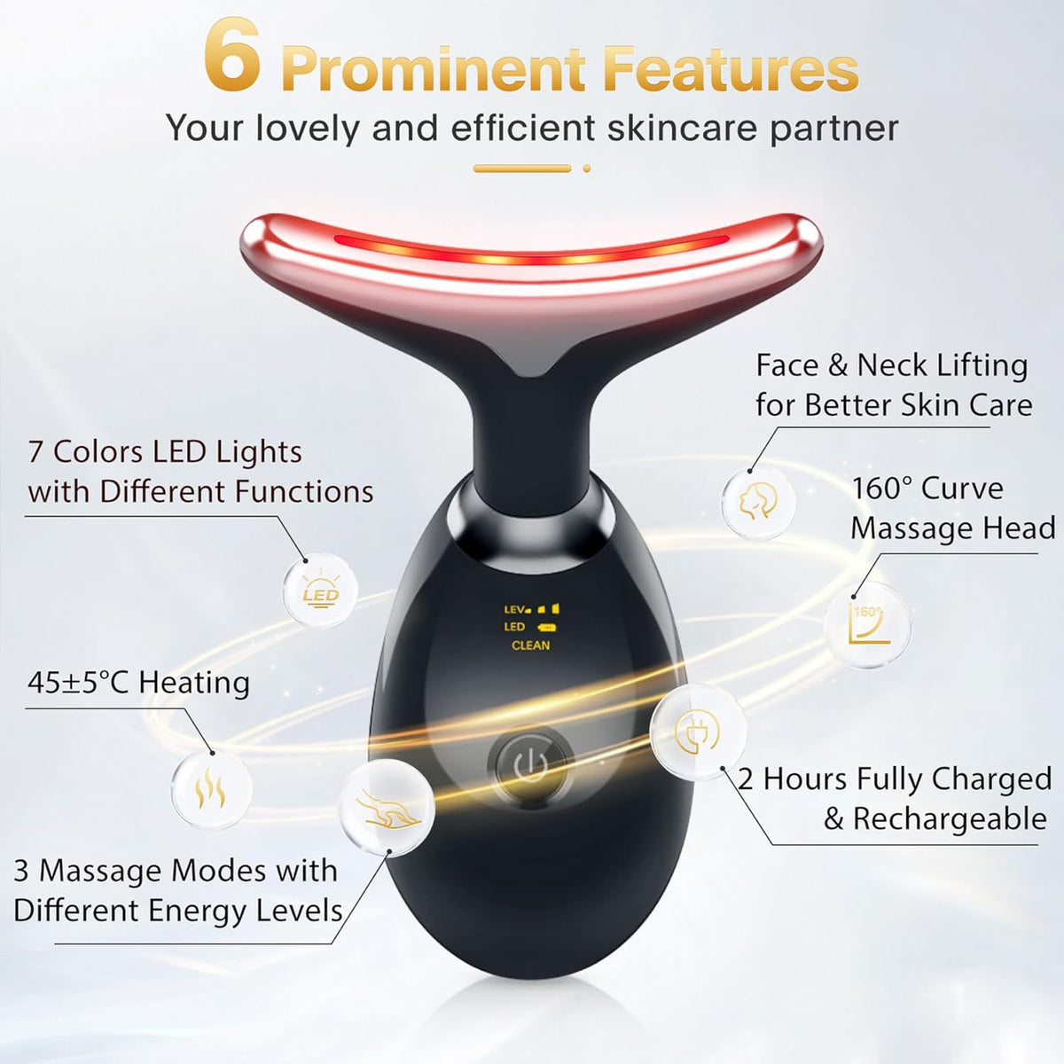 Rechargeable Face Massager | 3-Mode EMS Facial Beauty Device with 45°C Warming